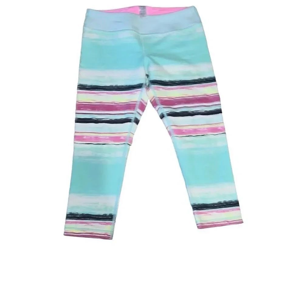 Ivivva by Lululemon Girls Cropped Leggings Watercolor Stripes Athletic Sz 12
